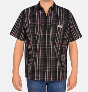 1/2 Zipper Short Sleeve Plaid - Black/Red