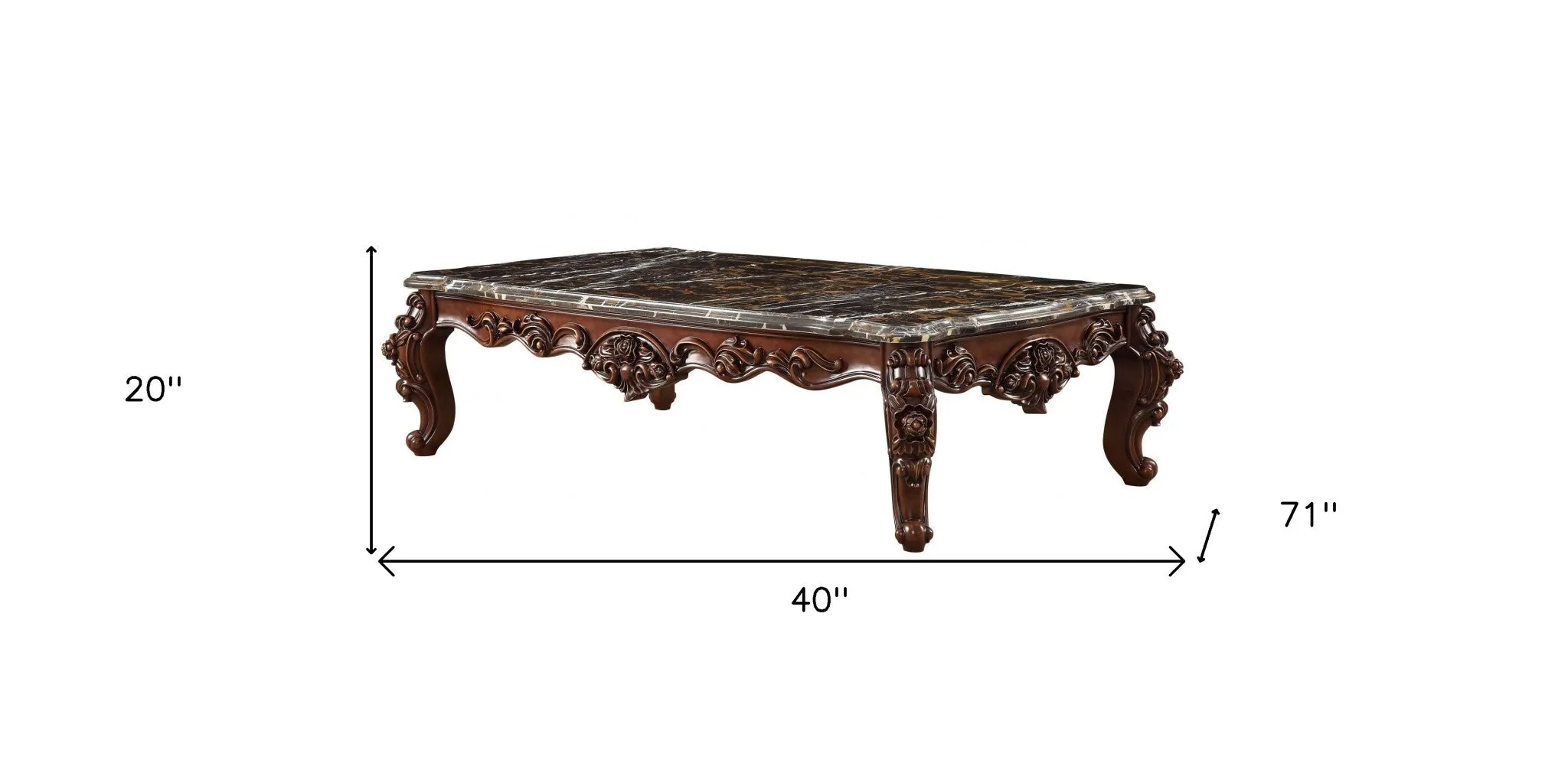 40 Dark Brown And Merlot Genuine Marble Rectangular Coffee Table