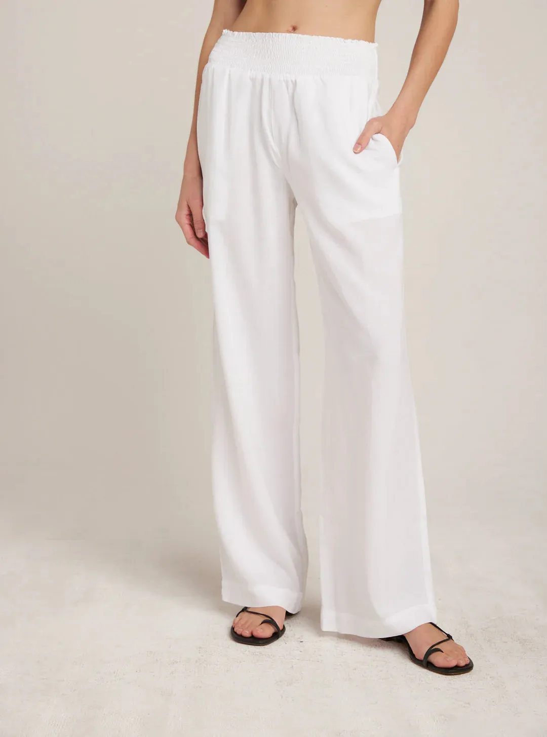 AMARI SMOCKED WAIST WIDE LEG PANT (WHITE) - BELLA DAHL