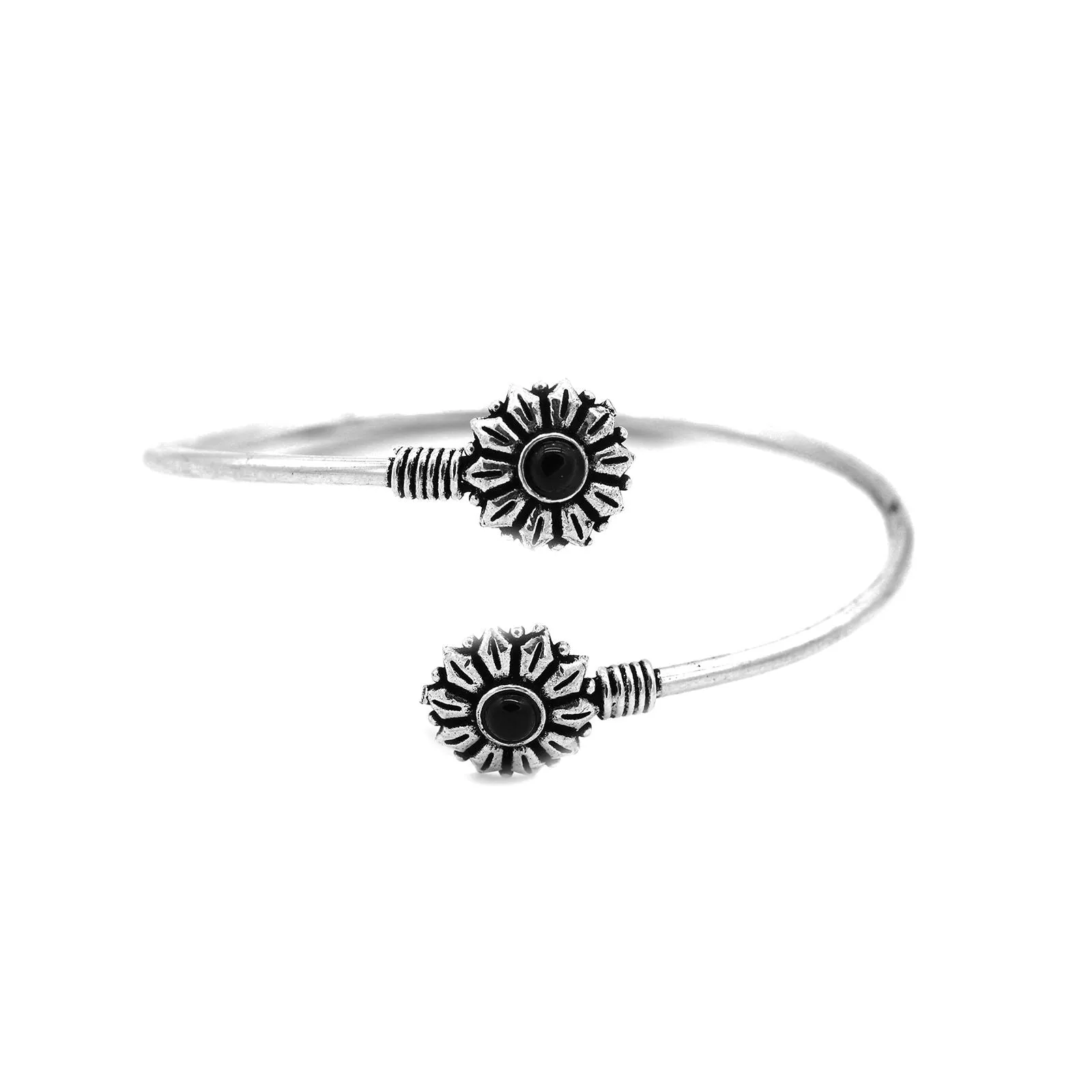 Aparna Black Circular Silver Oxidized Bracelet