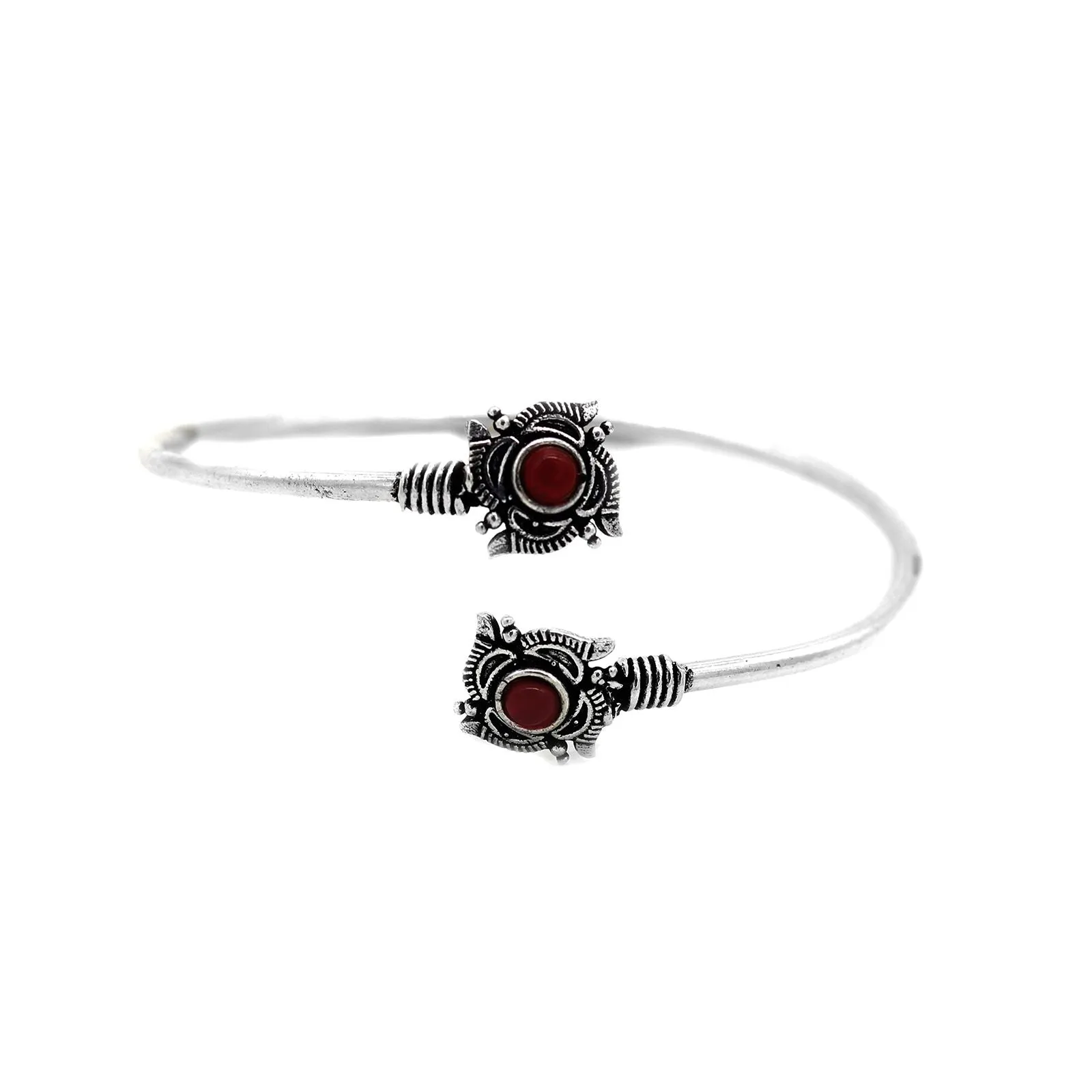 Aparna Red Flower Silver Oxidized Bracelet