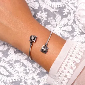 Aparna White Flower Silver Oxidized Bracelet