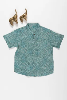 Aqua Geometric Bliss Cotton Shirt for Boys - Cool Comfort