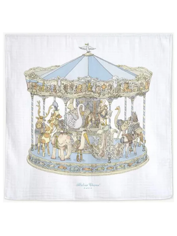 Atelier Choux Paris Swaddle Carre - Carousel Blue