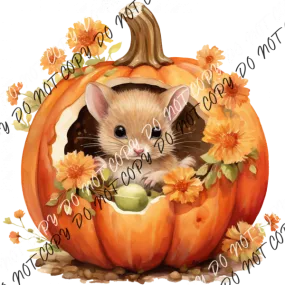 Autumn Mouse in a Pumpkin DTF Transfer