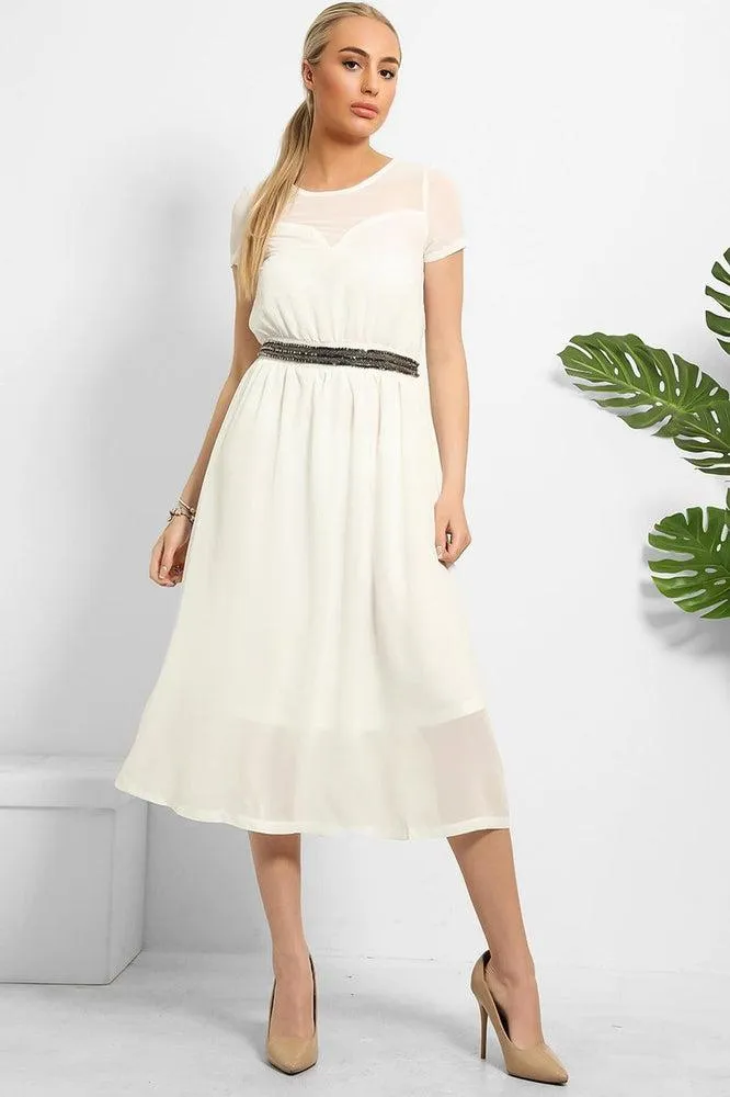 Beaded Waist Chiffon Sweetheart Dress