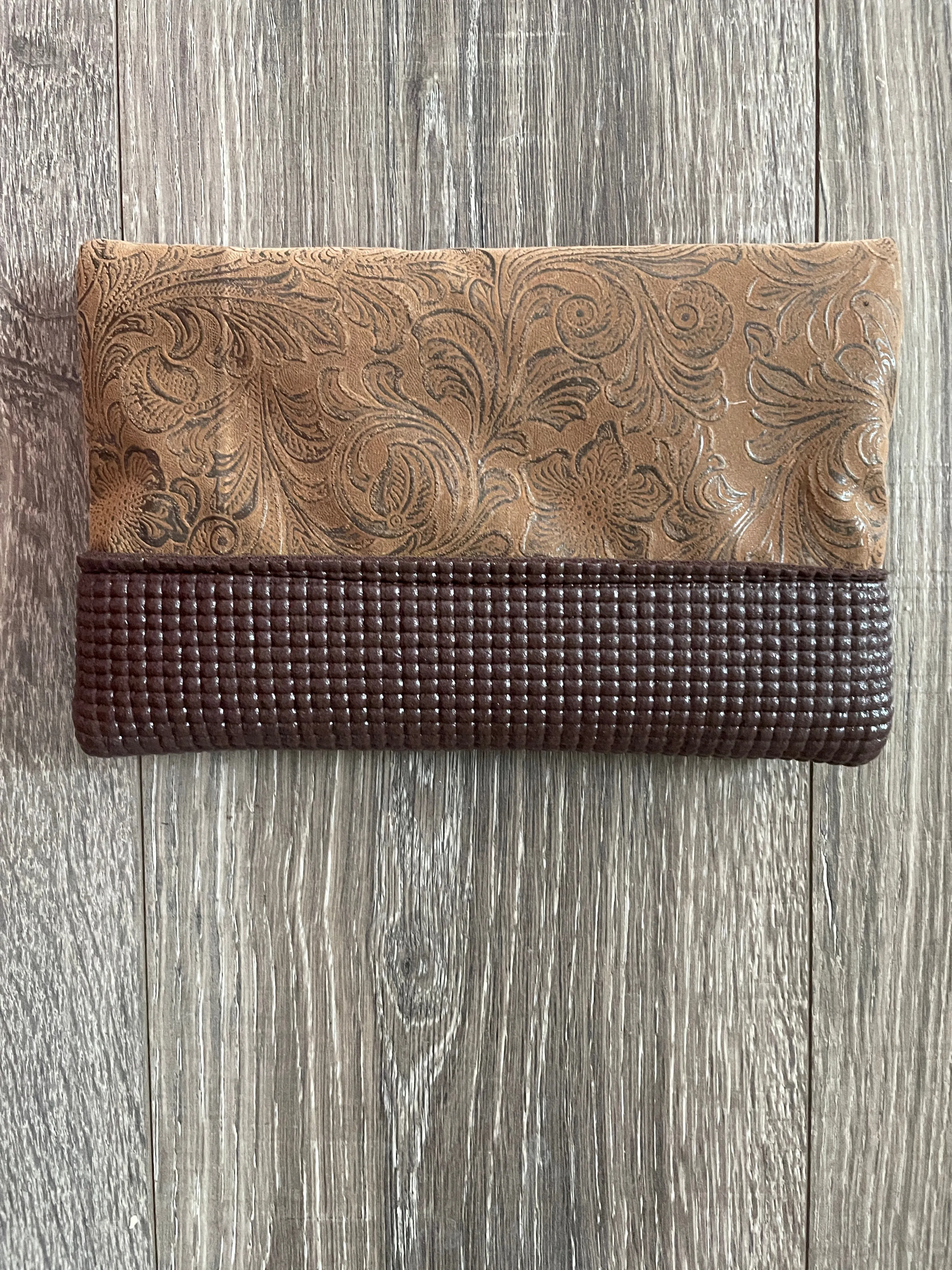 Brown Clutch Purse-Faux Western Leather Print Fabric