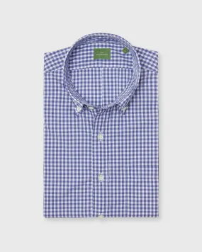 Button-Down Sport Shirt in Blue Gingham Poplin