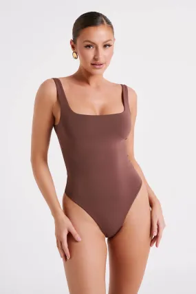 Charlie Recycled Nylon Scoop Neck Bodysuit - Mocha