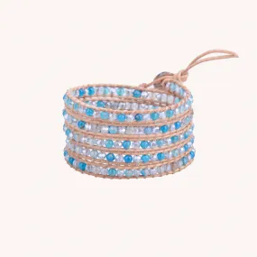 Clear and Sky Blue Crystals - Natural Leather