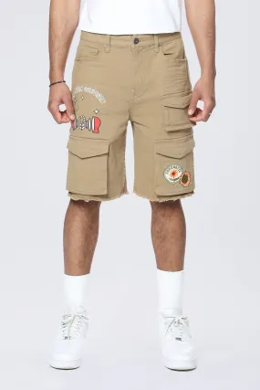 Doodle Graphic Resort Twill Shorts - Khaki