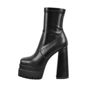 Double Platform Zipper Chunky Heel Ankle Boots