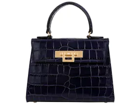 Fonteyn Midi Orinoco 'Croc' Print Calf Leather Handbag - Navy