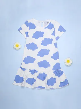 Girls Cloud Print Fit & Flared Dress