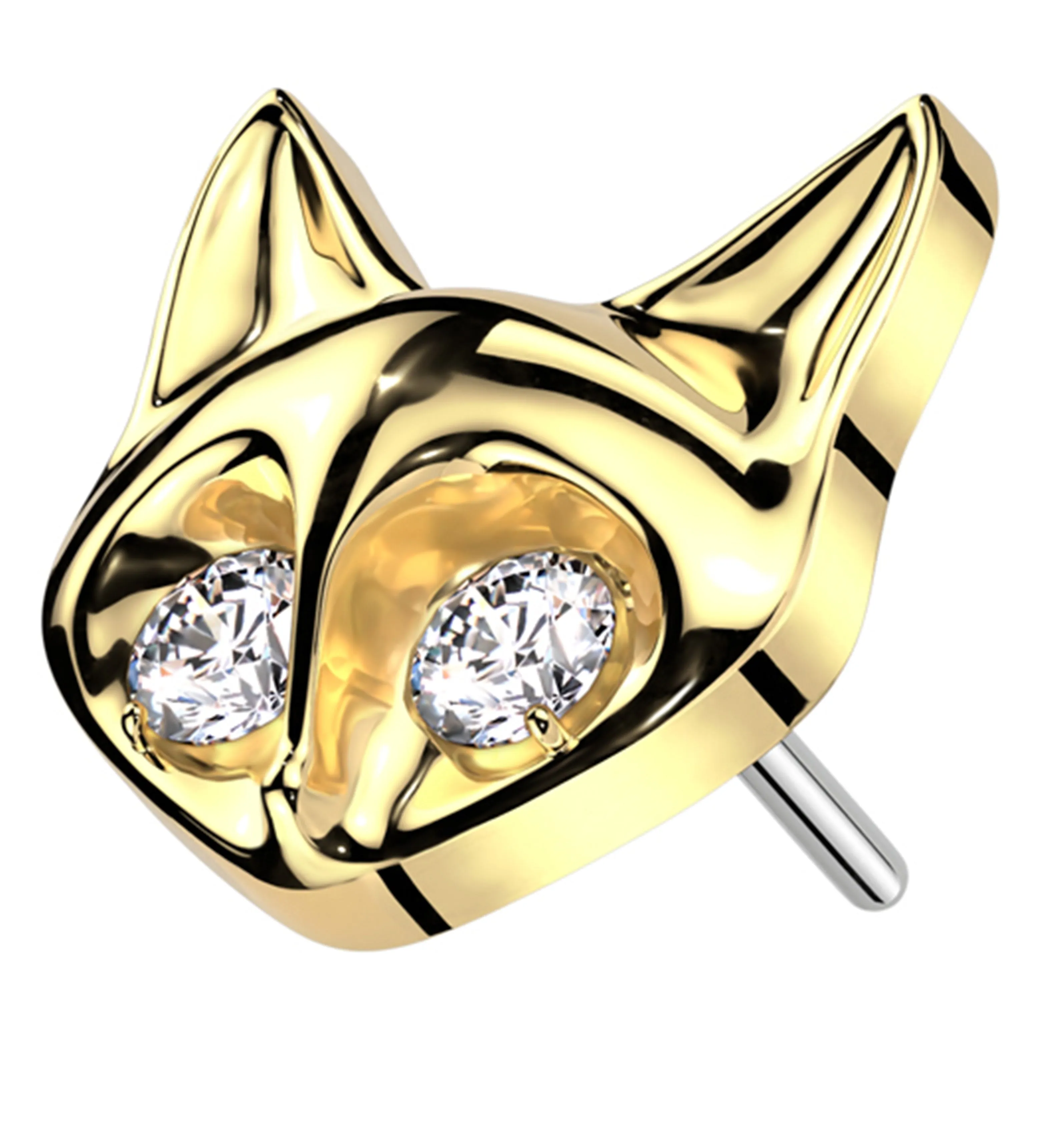 Gold PVD Fox Clear CZ Titanium Threadless Top