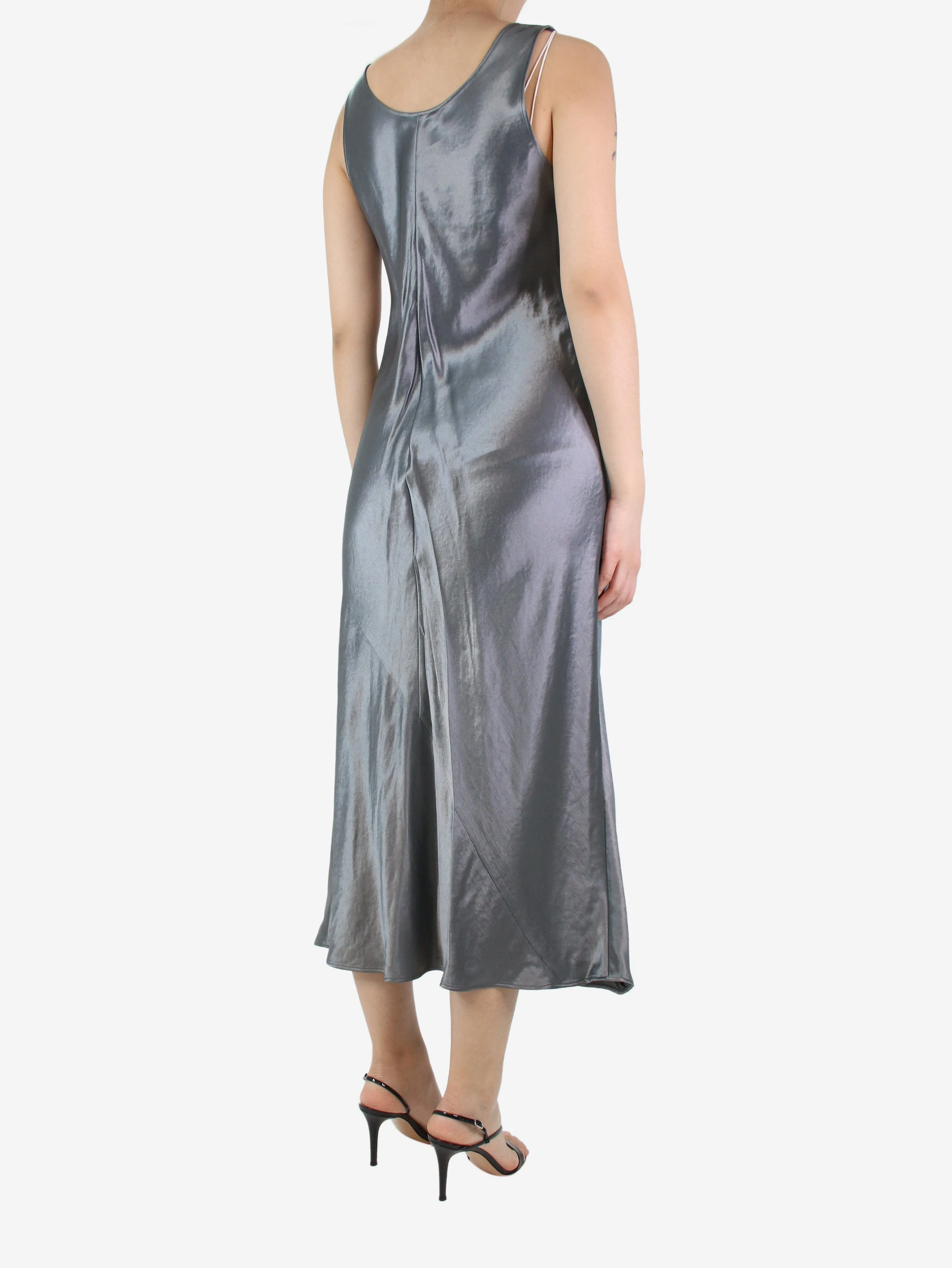 Grey sleeveless satin dress - size UK 12