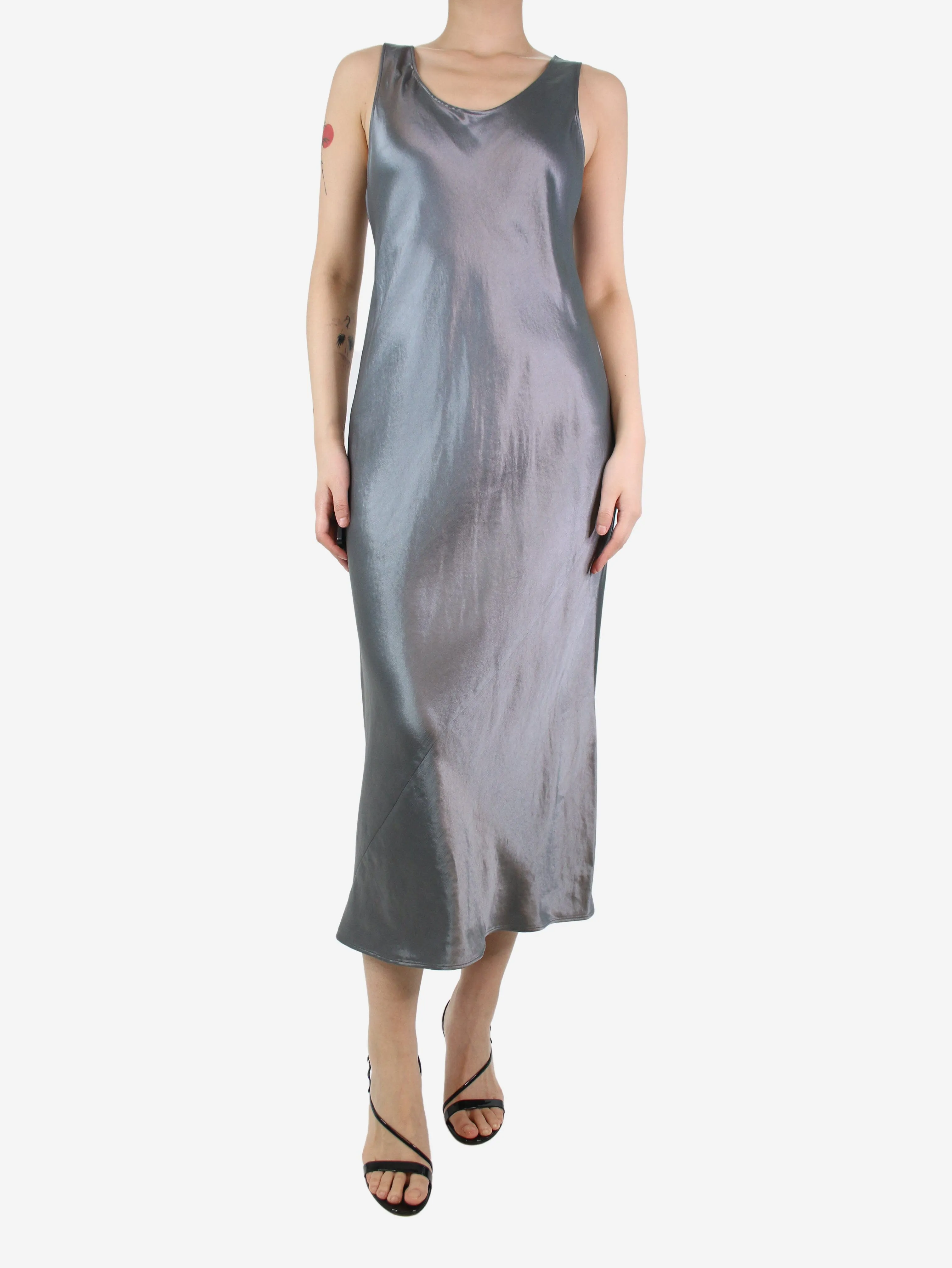 Grey sleeveless satin dress - size UK 12