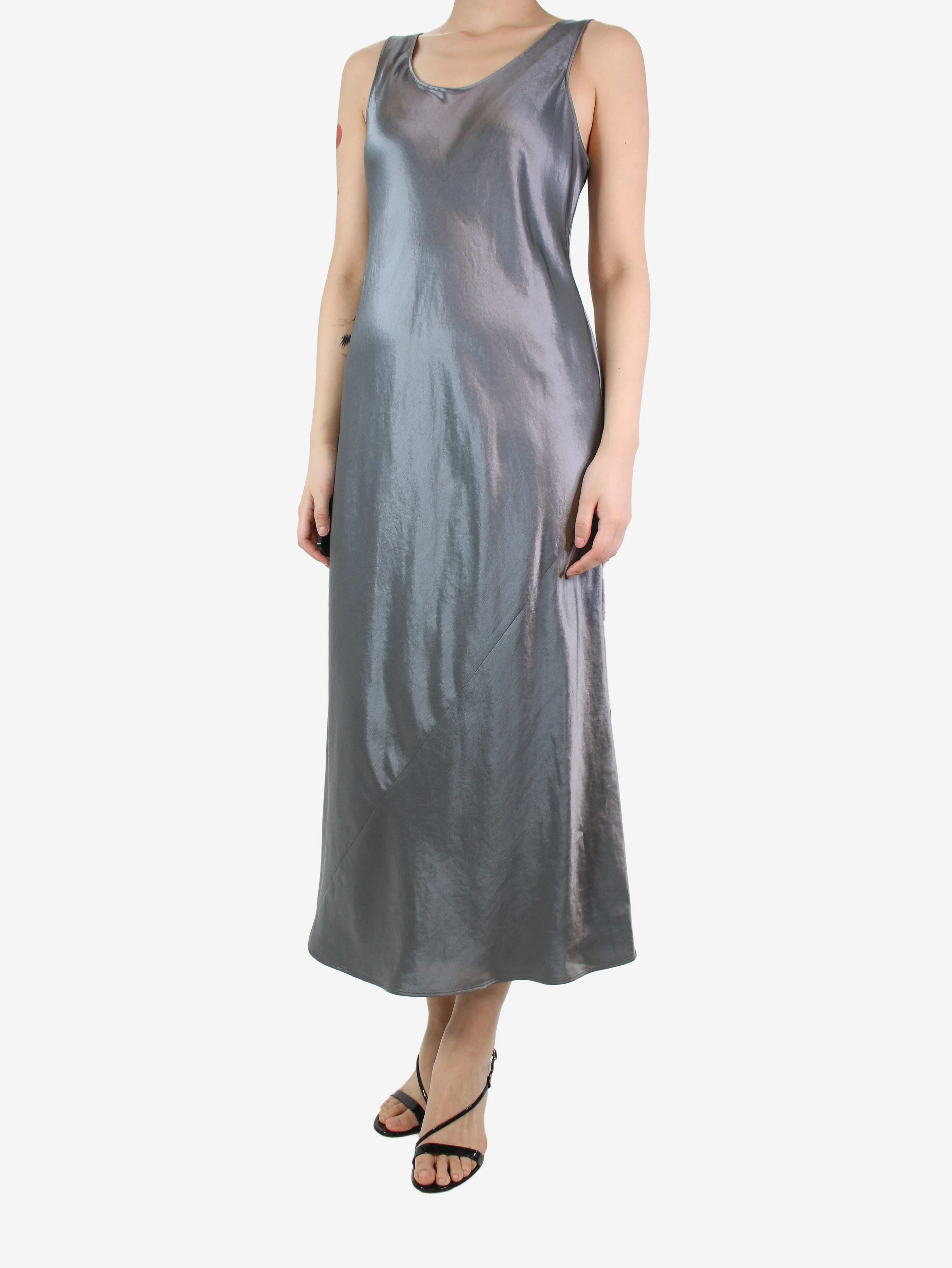 Grey sleeveless satin dress - size UK 12