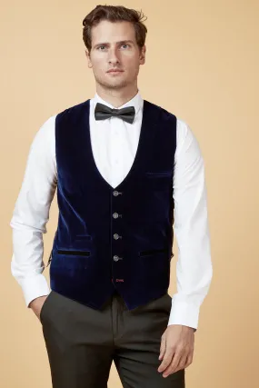 HUDSON - Navy Velvet Jacquard Waistcoat