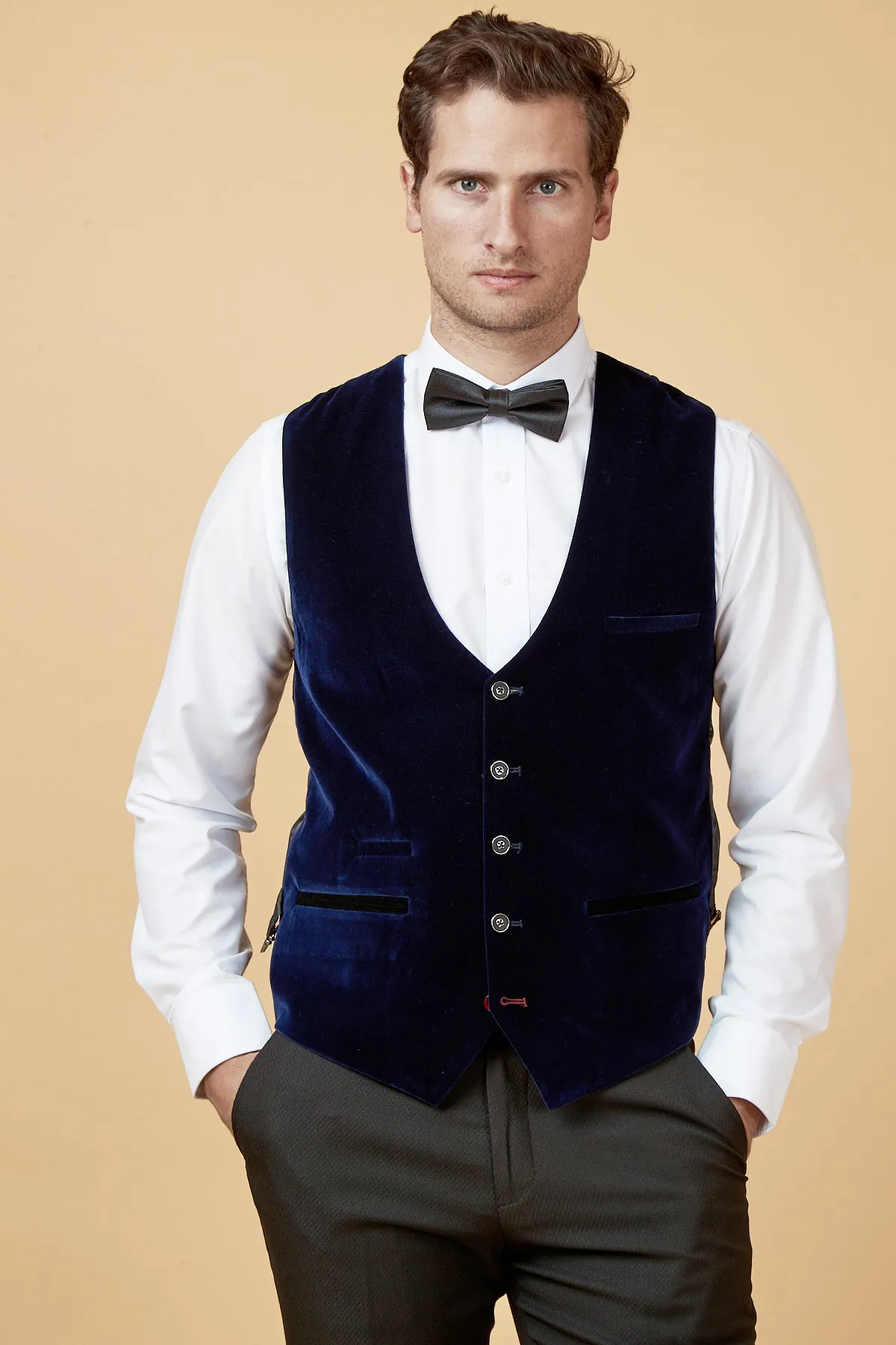 HUDSON - Navy Velvet Jacquard Waistcoat