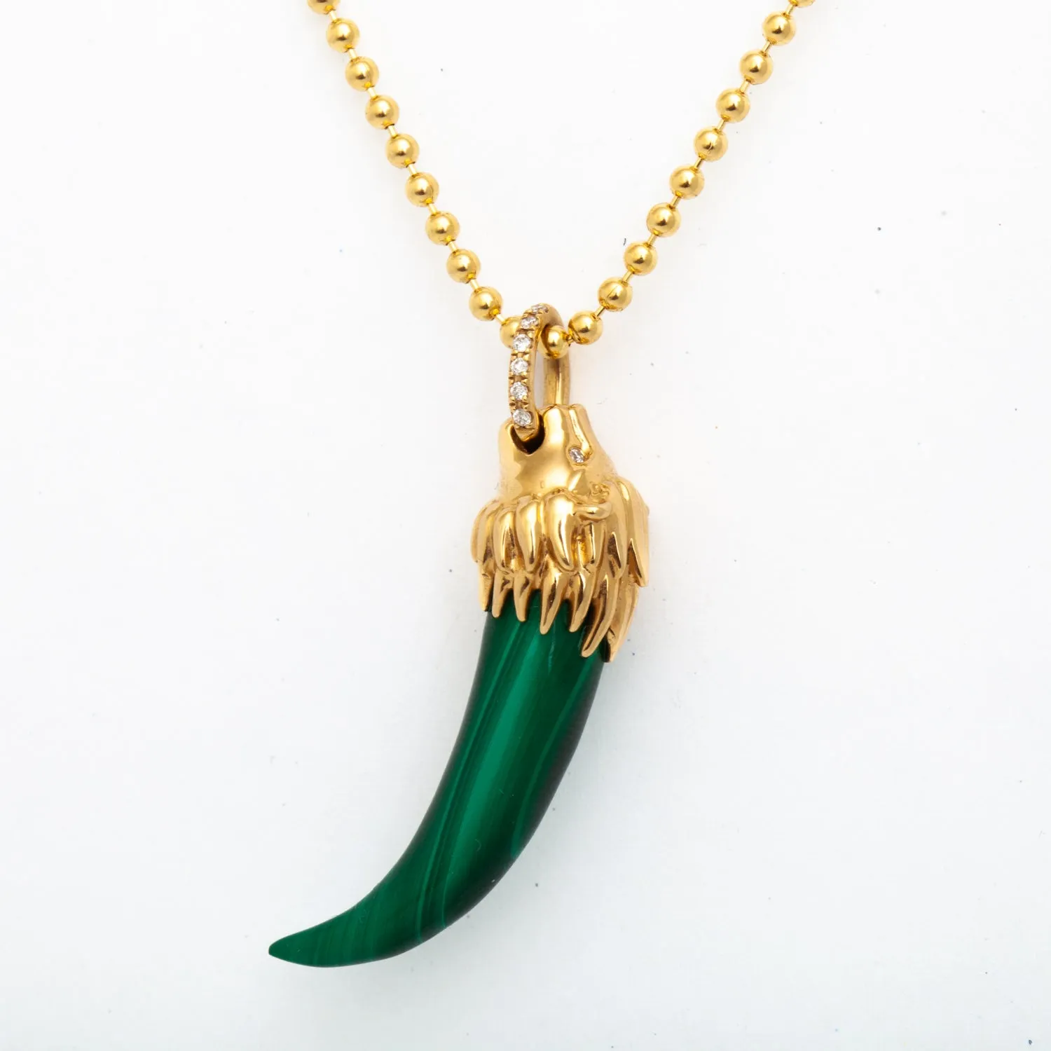 Il Leone Piccolo Malachite Lion's Tooth Necklace