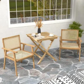 Indonesia Teak Wood Chair with Natural Rattan Seat and Curved Backrest for Backyard Porch Balcony