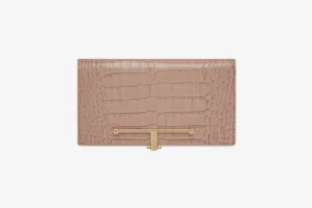 Large Melville Street Wallet - Croc-Embossed Leather Peony