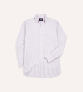 Lilac Ticking Stripe Cotton Oxford Cloth Button-Down Shirt