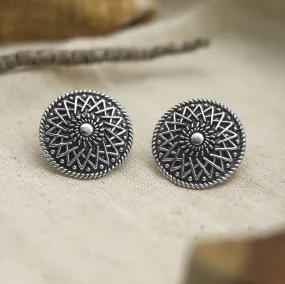 Mansa Circular Silver Oxidized Studs Earrings