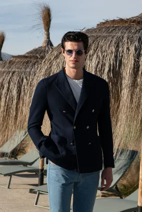 Navy double breasted jersey jacket - Made in Italy