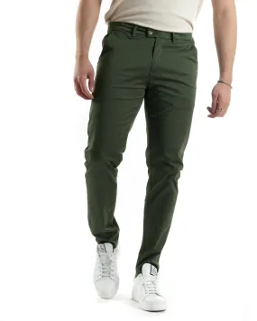 Pantaloni Uomo Cotone Raso Tasca America Slim Fit Abbottonatura Allungata Tinta Unita Verde GIOSAL-P6062A