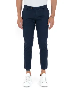 Pantaloni Uomo Cotone Tasca America Abbottonatura Allungata Capri Sartoriale Blu GIOSAL-P5686A