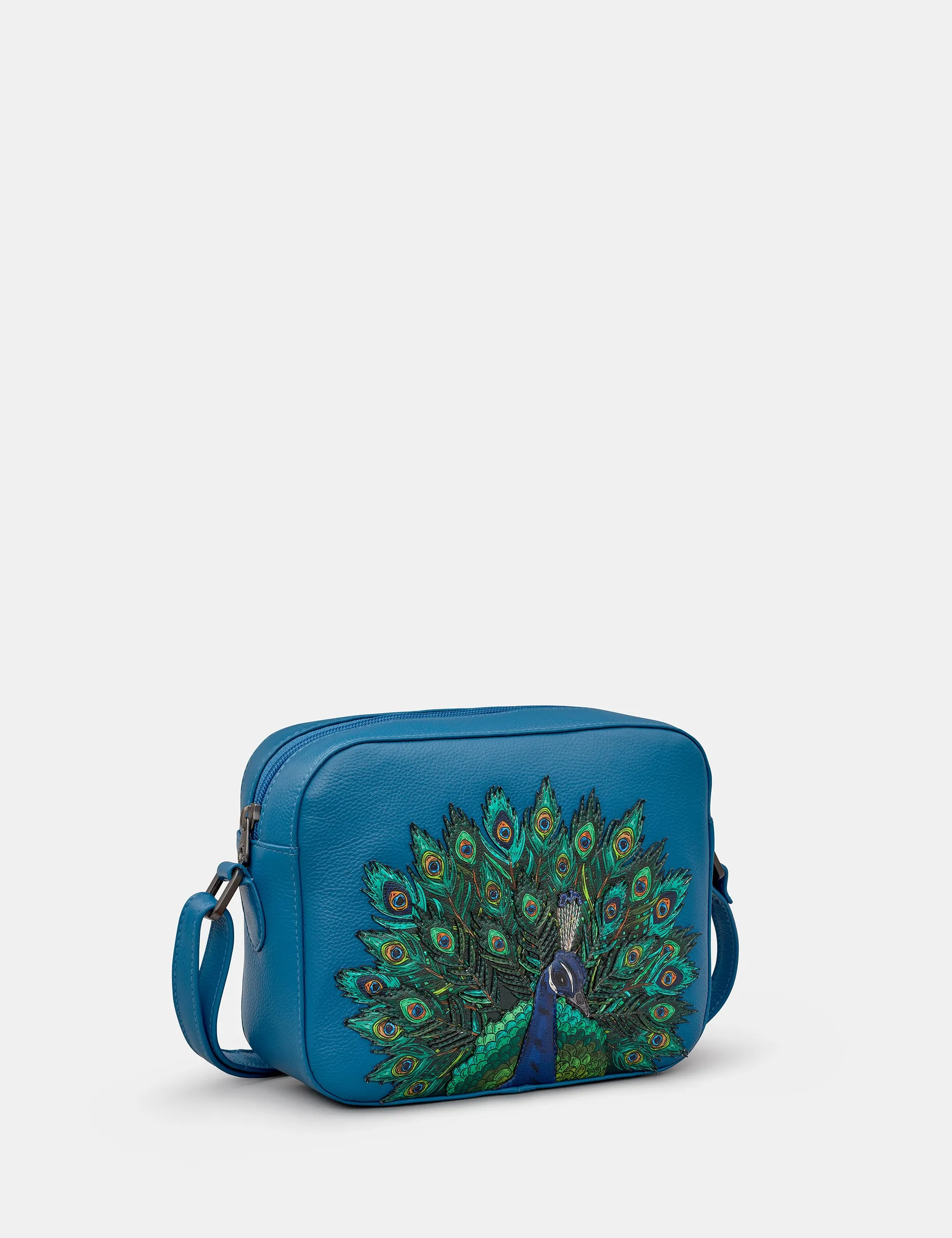 Peacock Plume Petrol Blue Leather Camera Bag