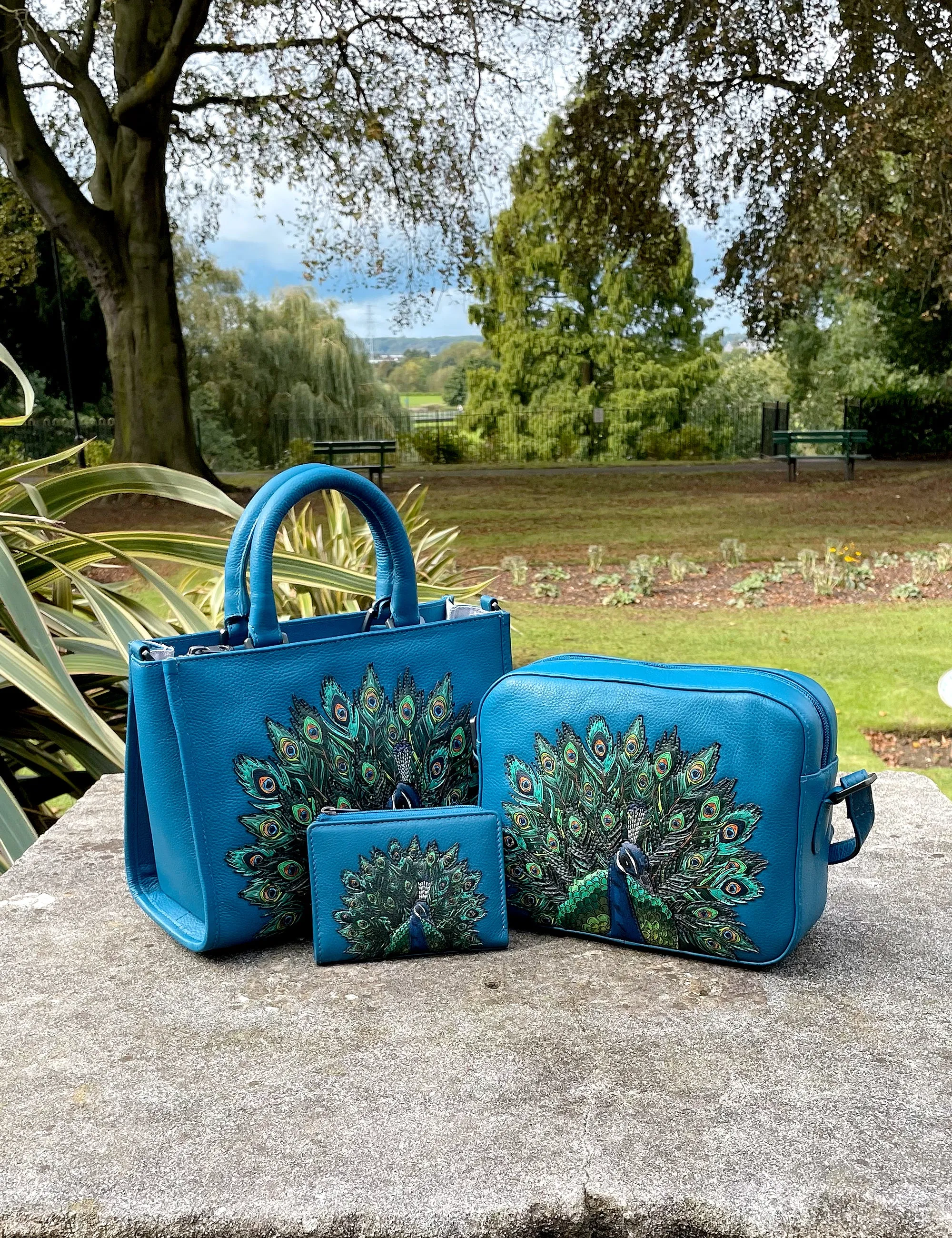 Peacock Plume Petrol Blue Leather Camera Bag