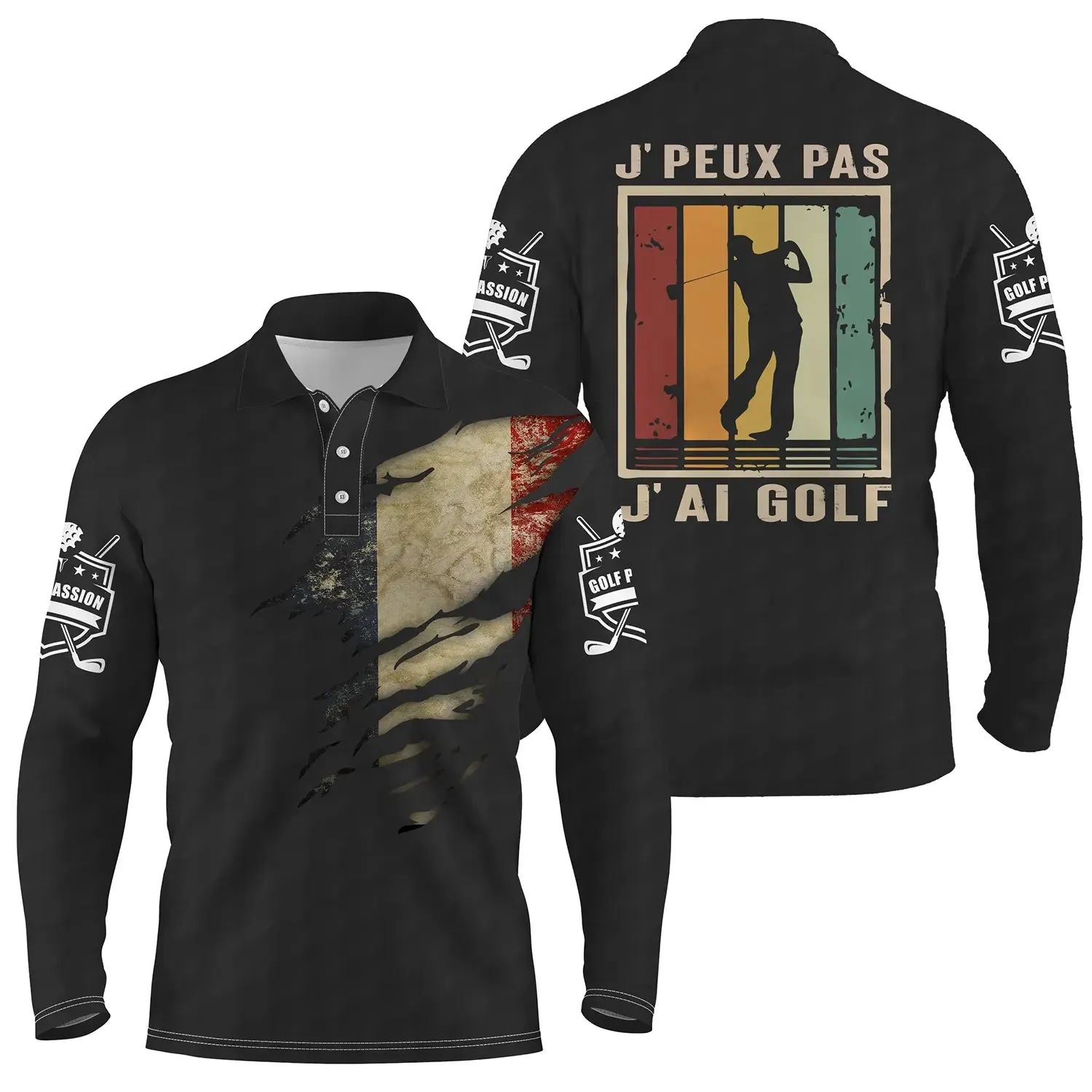 Polo de Golf, Cadeau Original Golfeur, Golf Passion, Drapeau France, J'peux Pas J'ai Golf - CT06022320