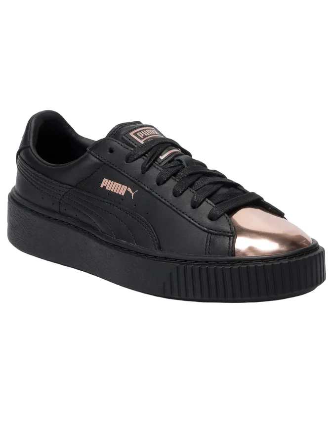 Puma women's sneakers shoe with wedge Basket Platform Metallic 366169 02 black pink gold