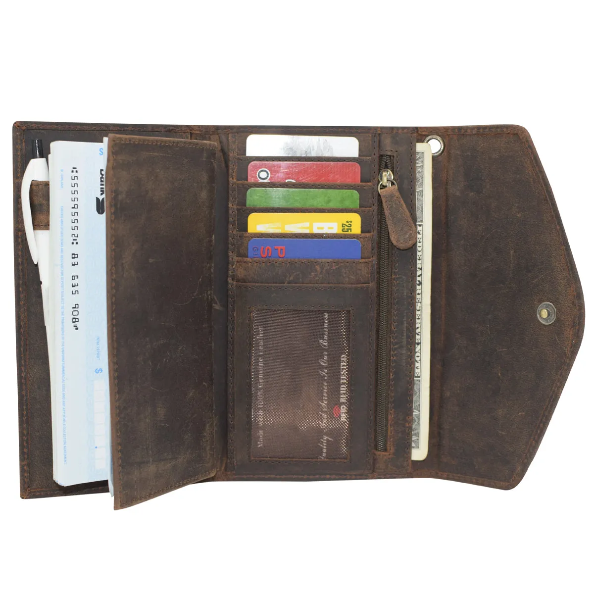 Rustic Vintage Envelop Checkbook Leather Wallet For women