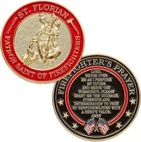 St. Florian Patron Saint of Firefighters Challenge Coin with Hero's Valor Prayer 1-Pack (Single Coin)