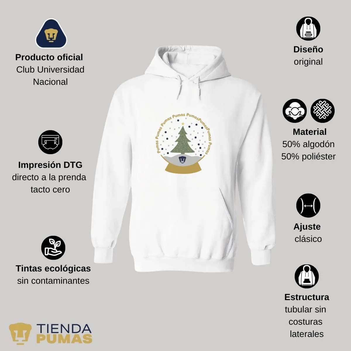 Sudadera Mujer Hoodie  Pumas UNAM Domo Nieve