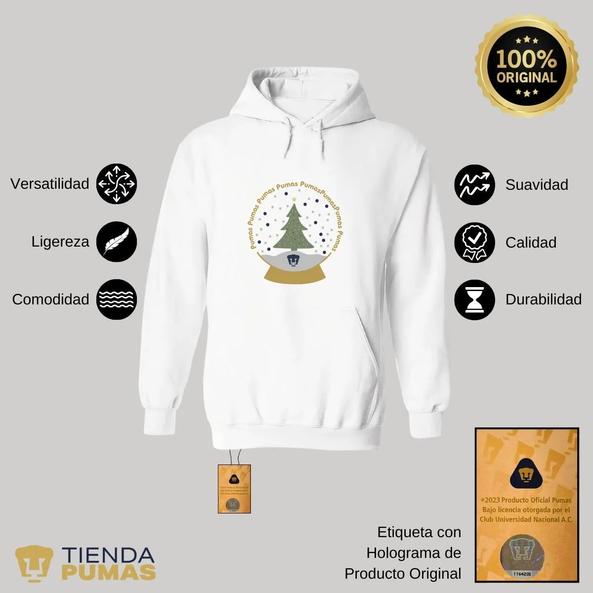 Sudadera Mujer Hoodie  Pumas UNAM Domo Nieve