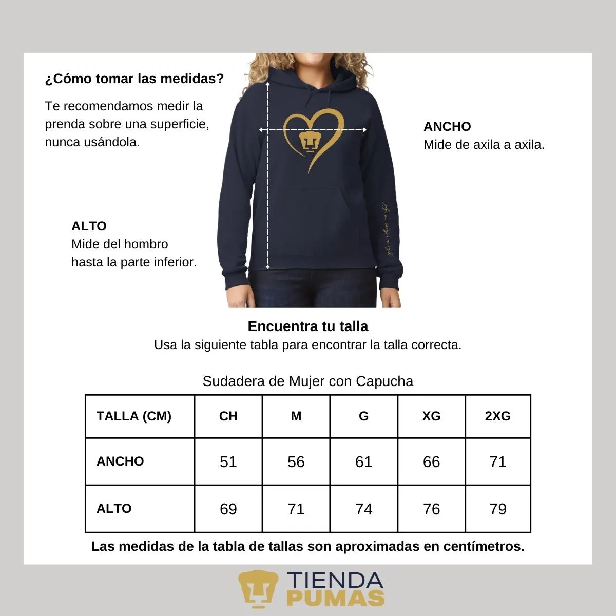 Sudadera para Mujer Hoodie Pumas UNAM Corazón Oro