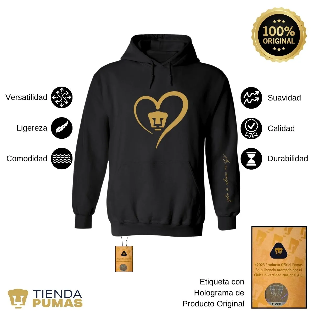 Sudadera para Mujer Hoodie Pumas UNAM Corazón Oro