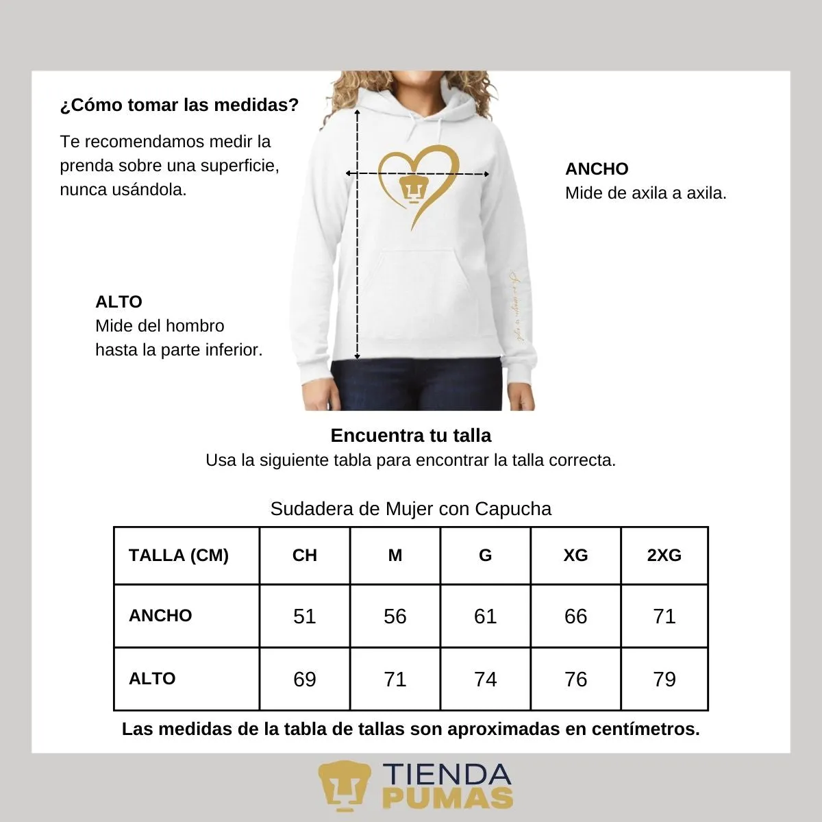 Sudadera para Mujer Hoodie Pumas UNAM Corazón Oro