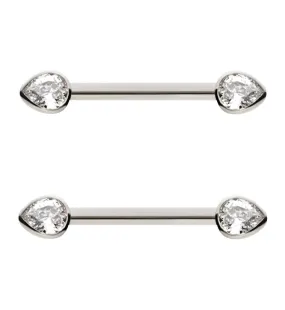 Teardrop Clear CZ Titanium Threadless Nipple Barbell