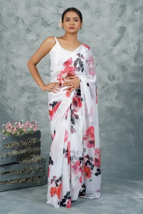 Teejh  Ivory Rouge Digital Print Chiffon Saree