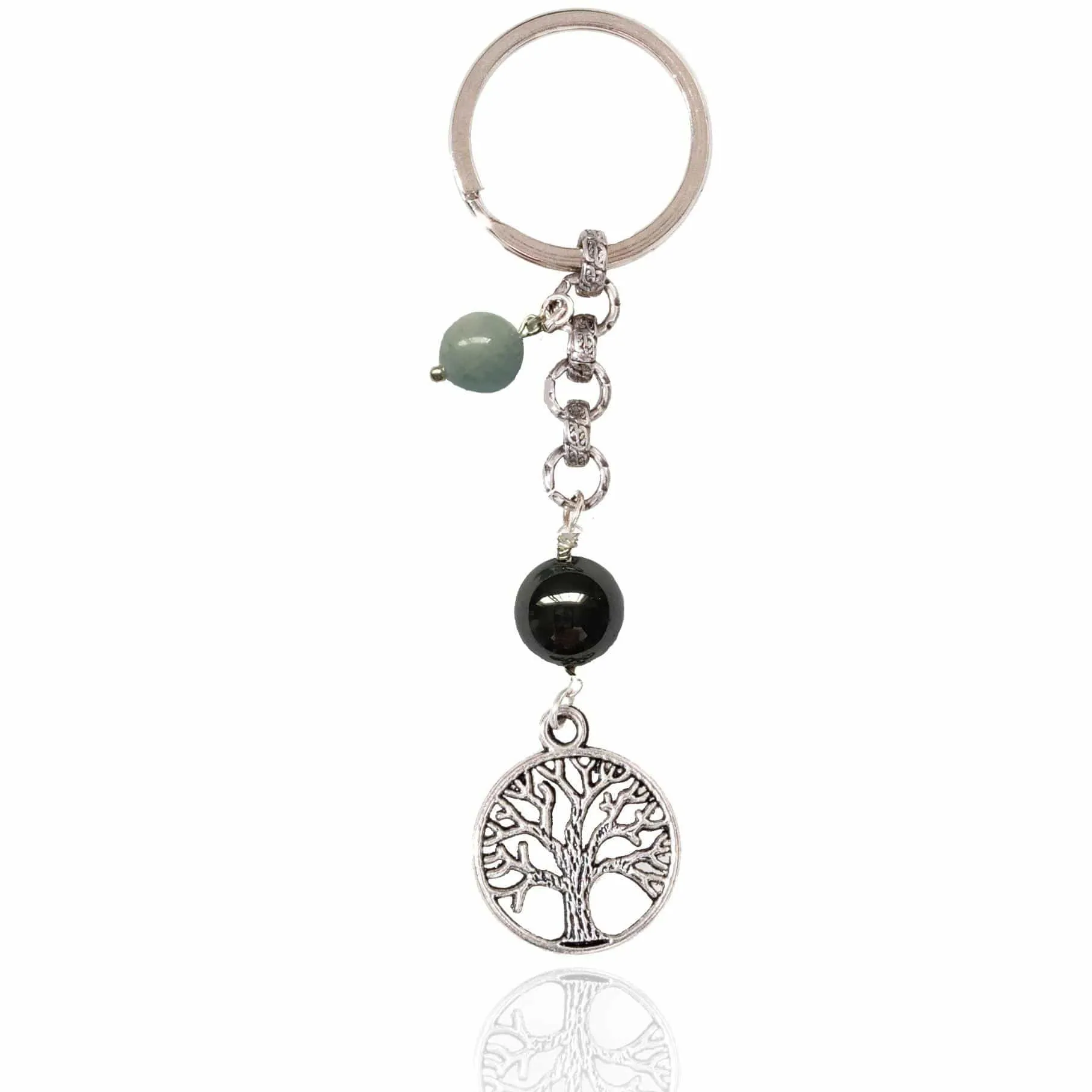 Tree of Life Keychain for Grounding with Hematite and Aquamarine