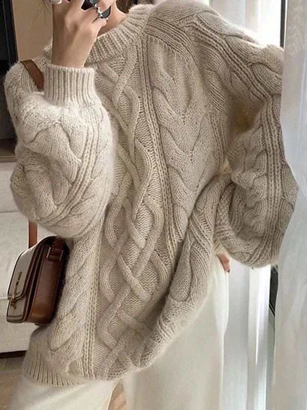 Women's Cozy Cable Knit Drop Shoulder Sweater