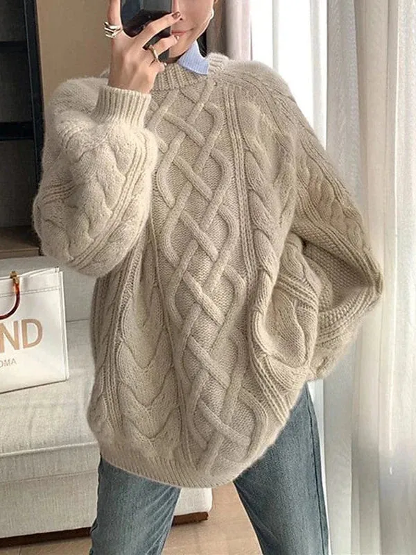 Women's Cozy Cable Knit Drop Shoulder Sweater